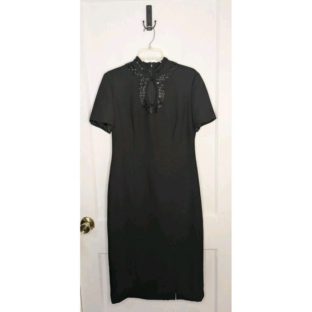 Liz Claiborne Night Beaded Keyhole Neck Mandarin Collar Sheath Dress Size 10